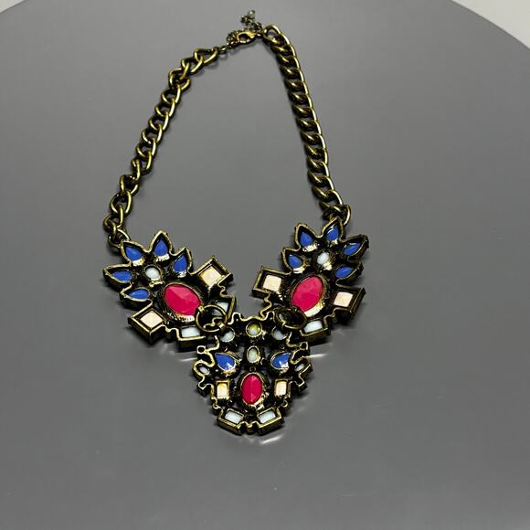 Vintage NRQ Lucite Necklace Bold Colorblock Statement Pink Blue Chunky Chain - Picture 6 of 6